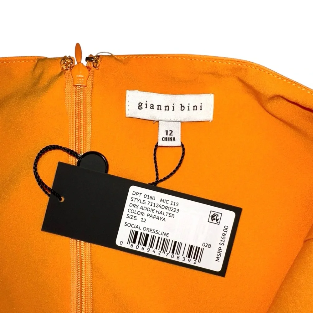 NWT Gianni Bini Addie Halter Orange Midi Dress 12 in Papaya